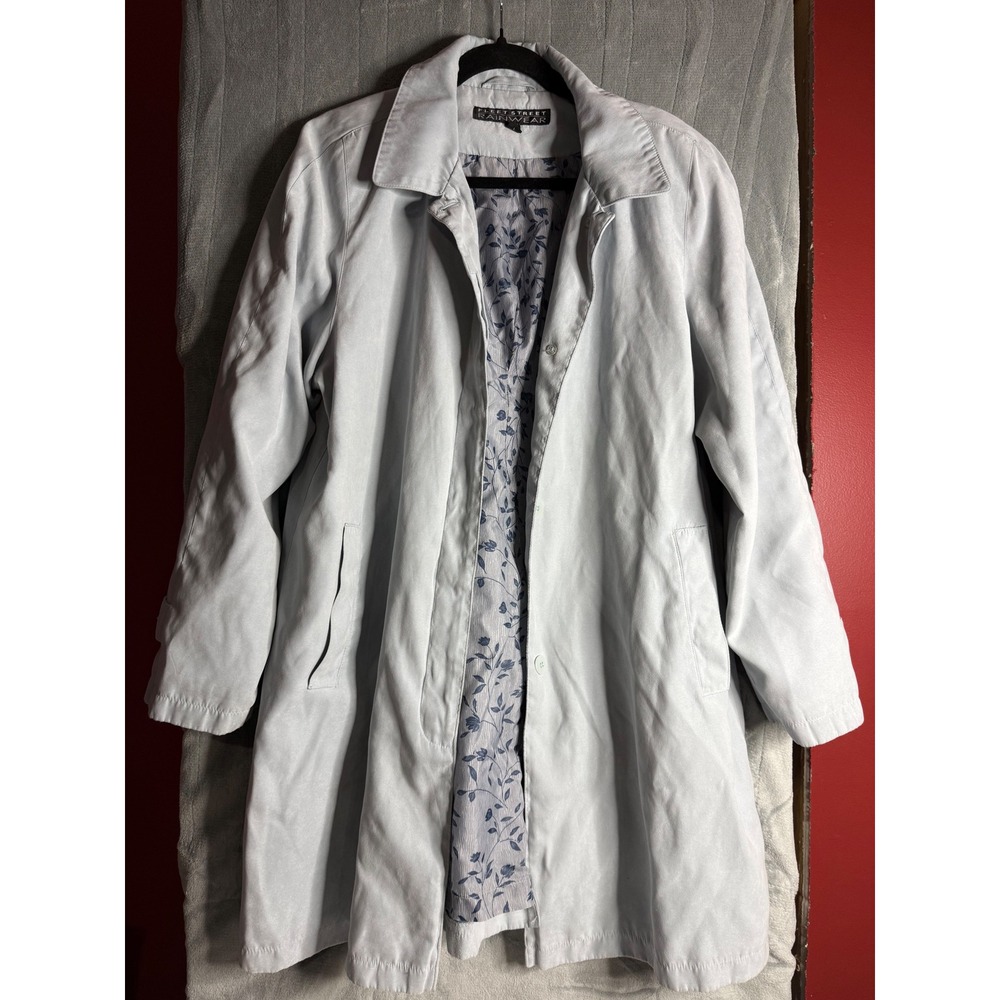 Fleet Street Rainwear Light Blue Faux Suede Trench Coat Floral Lining Large